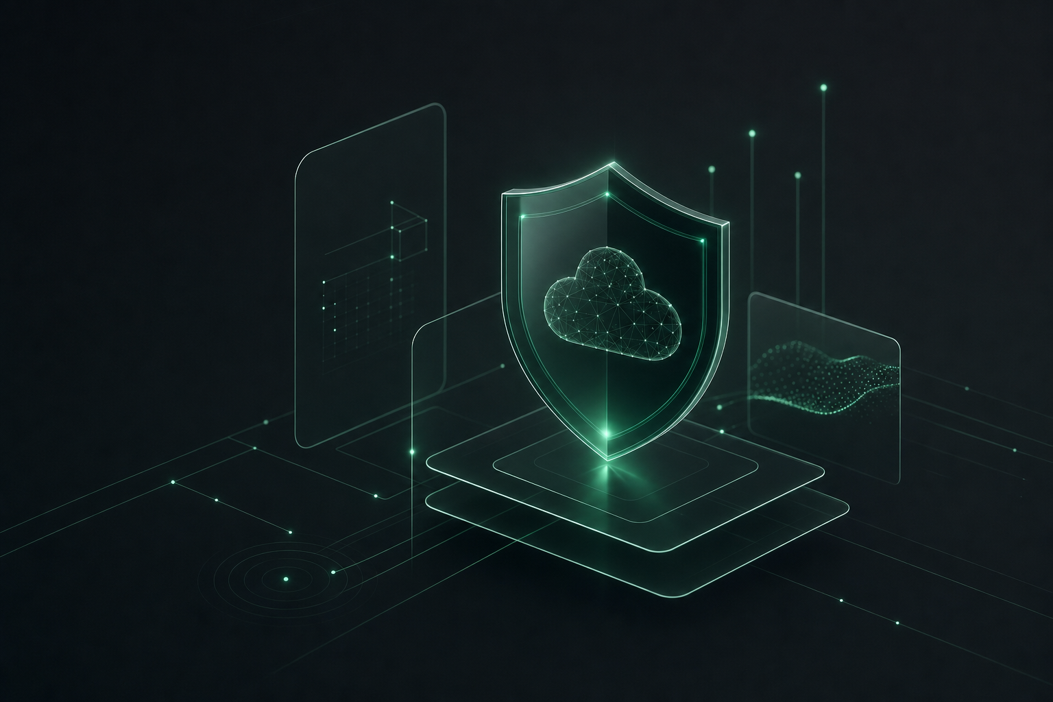 Abstract illustration of cloud and cybersecurity protection